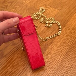 Christian Louboutin Red Patent Leather Lipstick holder with Gold Chain